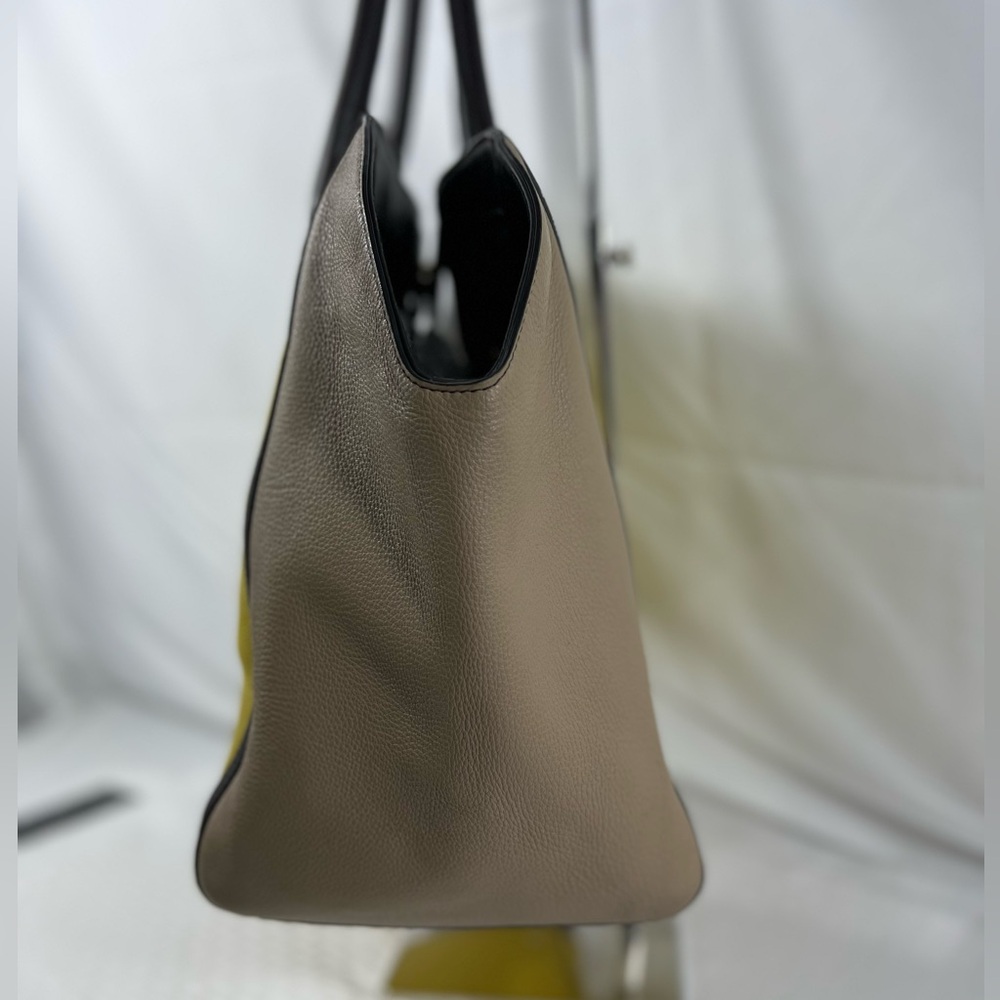 4113: Furla Colorblock Pebbled Leather Tote Bag Yellow Beige Black Made in Italy - Picture 4 of 13